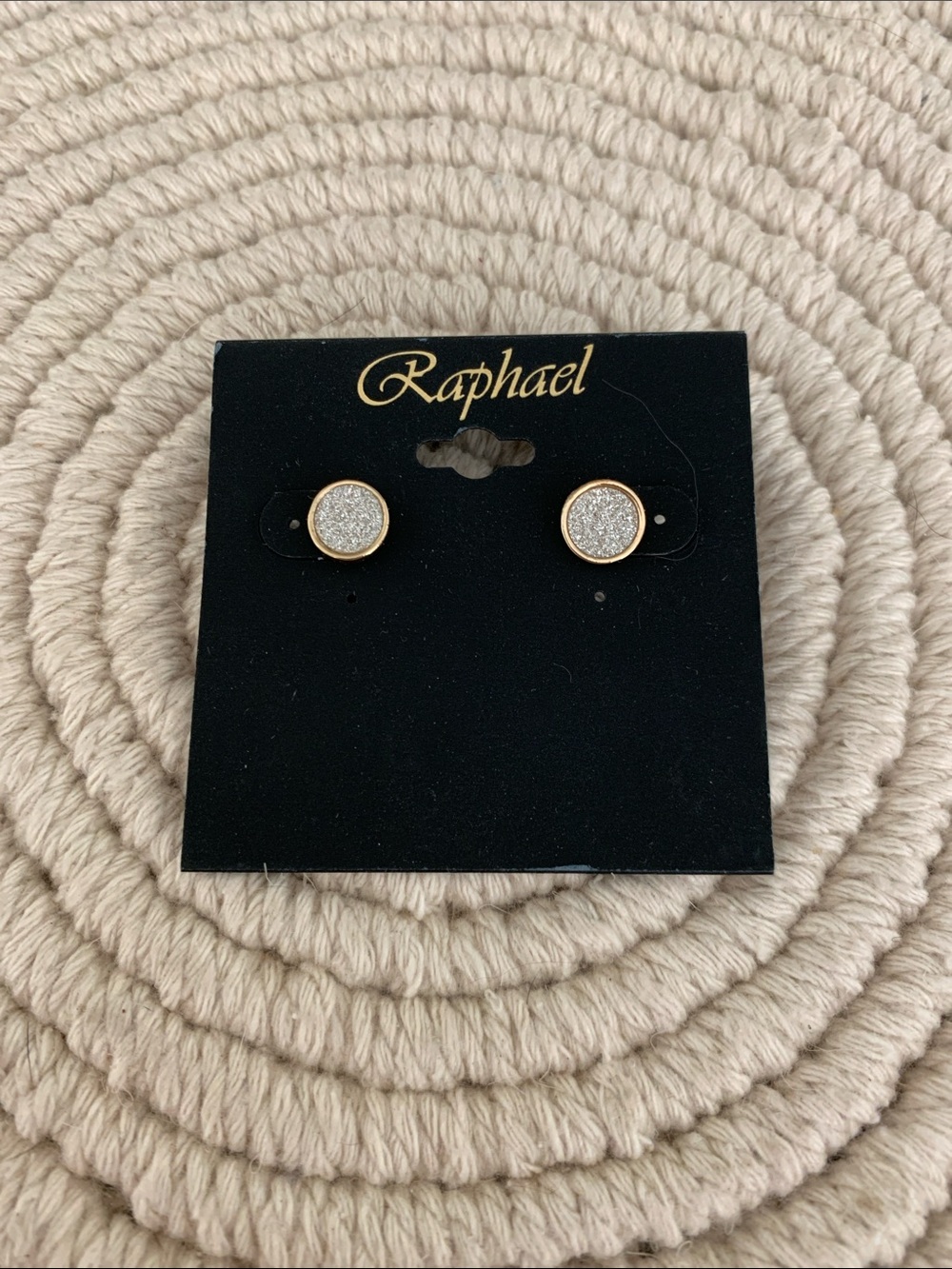 Raphael Gold-Tone Round Glitter Stud Earrings with Silver Sparkle